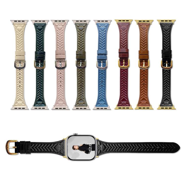 For Apple Watch 46mm / 49mm / 45mm / 44mm Heart-Shaped Embossed Leather Watch Band(Girly Pink) - Watch Bands by PMC TechLife | Online Shopping South Africa | PMC TechLife | Buy Now Pay Later Mobicred