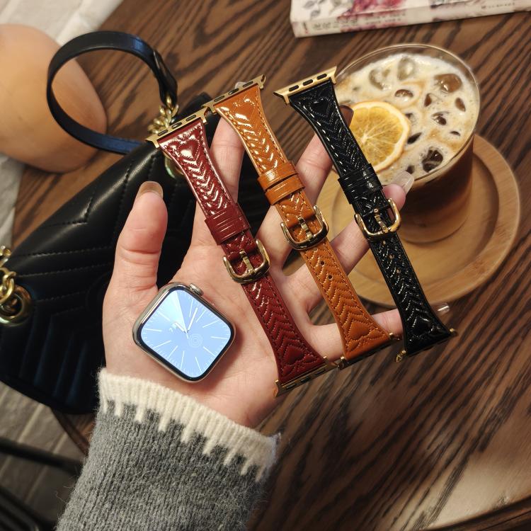 For Apple Watch 46mm / 49mm / 45mm / 44mm Heart-Shaped Embossed Leather Watch Band(Apricot) - Watch Bands by PMC TechLife | Online Shopping South Africa | PMC TechLife | Buy Now Pay Later Mobicred