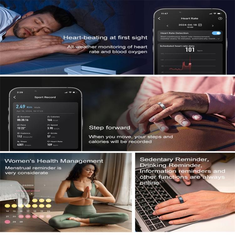 R10 SIZE 9 Smart Ring, Support Heart Rate / Blood Oxygen / Sleep / Multiple Sports Modes(Silver) - free shipping - PMC TechLife - Order now!