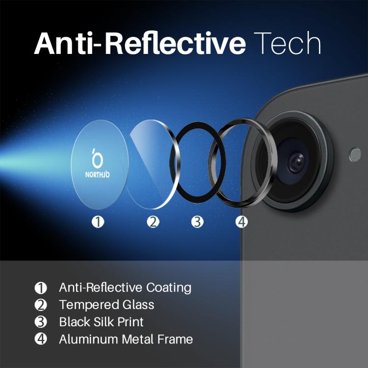 For iPhone 16e NORTHJO Camera Lens Protector CD Metal Ring Tempered Glass Film(Black) - iPhone 16e Tempered Glass by NORTHJO | Online Shopping South Africa | PMC TechLife | Buy Now Pay Later Mobicred