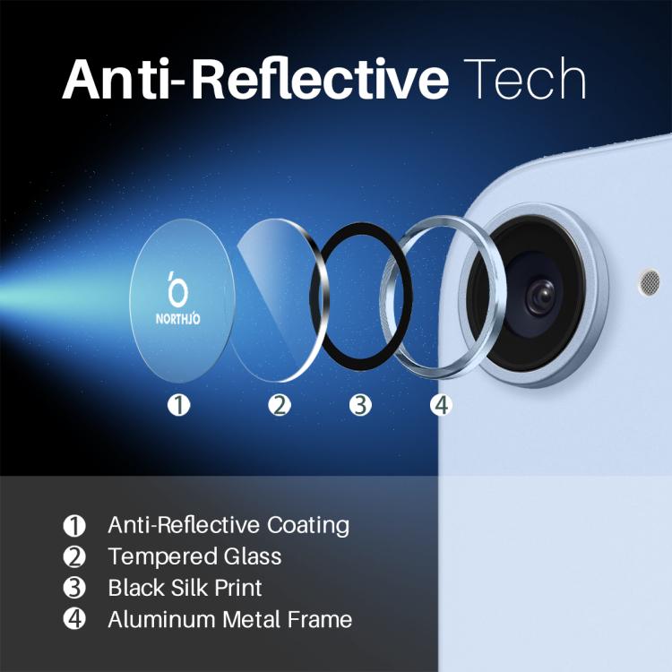 For iPhone 16e NORTHJO Camera Lens Protector CD Metal Ring Tempered Glass Film(Blue) - iPhone 16e Tempered Glass by NORTHJO | Online Shopping South Africa | PMC TechLife | Buy Now Pay Later Mobicred