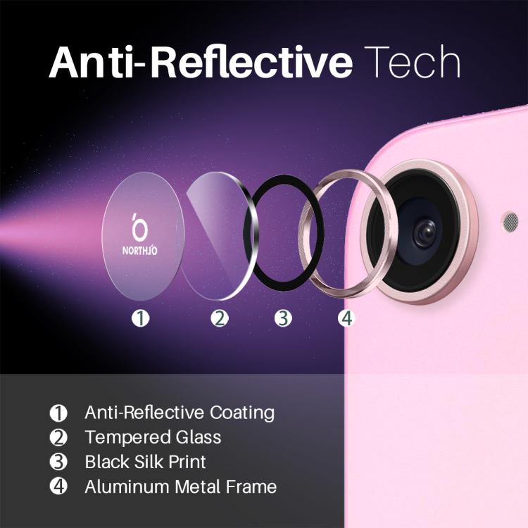 For iPhone 16e NORTHJO Camera Lens Protector CD Metal Ring Tempered Glass Film(Pink) - iPhone 16e Tempered Glass by NORTHJO | Online Shopping South Africa | PMC TechLife | Buy Now Pay Later Mobicred