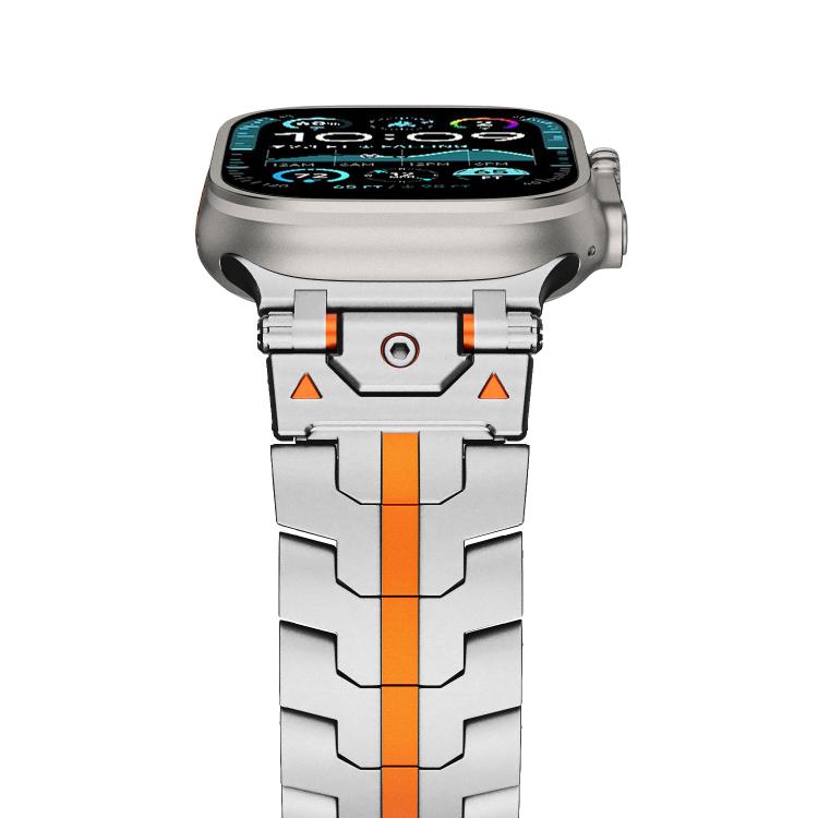 For Apple Watch 46mm / 49mm / 45mm / 44mm Stainless Steel Iron Man Butterfly Buckle Metal Watch Band(Silver Orange) - free shipping - PMC TechLife - Order now!