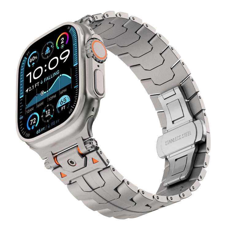 For Apple Watch 42mm / 41mm / 40mm / 38mm Stainless Steel Iron Man Butterfly Buckle Metal Watch Band(Titanium Color) - free shipping - PMC TechLife - Order now!