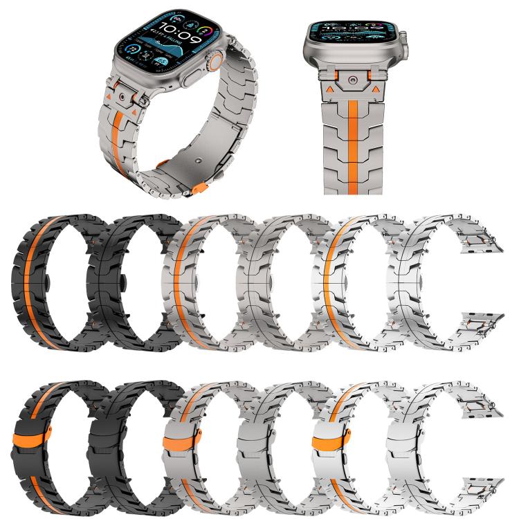 For Apple Watch 46mm / 49mm / 45mm / 44mm Stainless Steel Iron Man Butterfly Buckle Metal Watch Band(Silver Orange) - free shipping - PMC TechLife - Order now!
