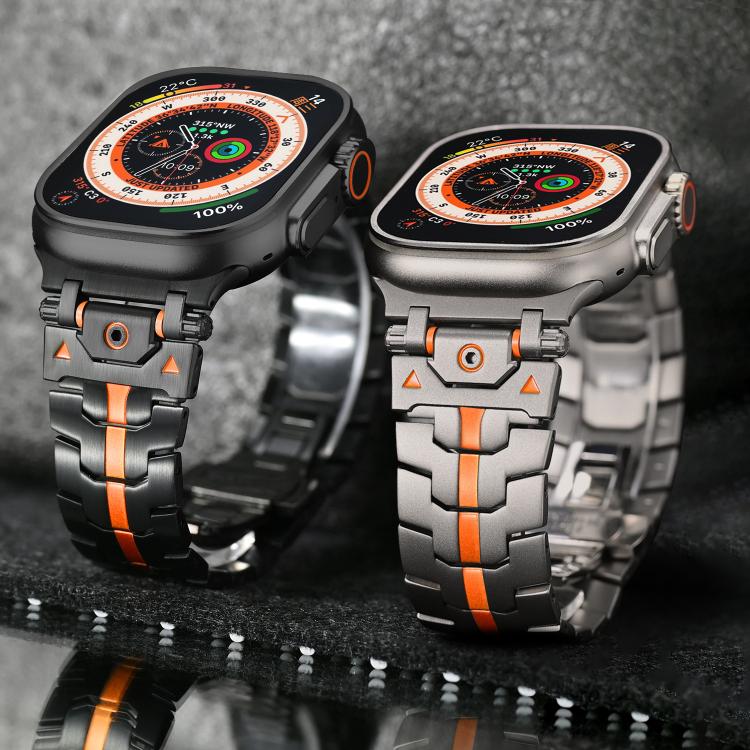 For Apple Watch 42mm / 41mm / 40mm / 38mm Stainless Steel Iron Man Butterfly Buckle Metal Watch Band(Silver Orange) - free shipping - PMC TechLife - Order now!