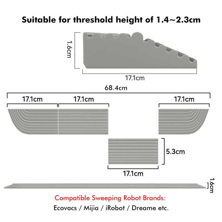 JUNSUNMAY For Ecovacs / iRobot / Mijia / Dreame Sweeping Robot Universal Silicone Threshold Bars Ramp Mat(Grey) - free shipping - PMc TechLife - Order now!