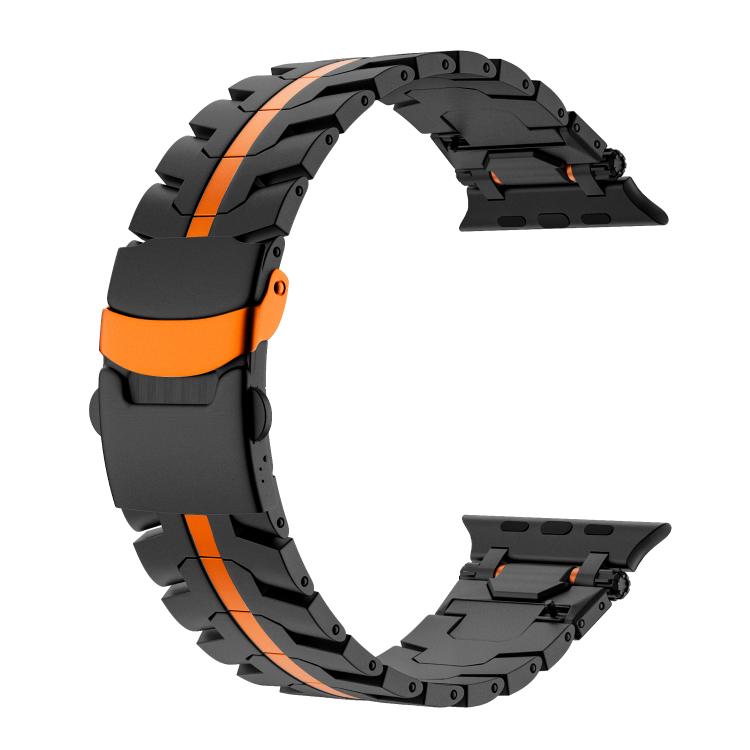 For Apple Watch 42mm / 41mm / 40mm / 38mm Stainless Steel Iron Man Safety Buckle Metal Watch Band(Black Orange) - free shipping - PMC TechLife - Order now!