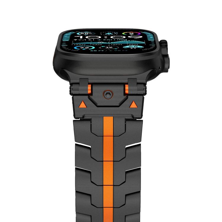 For Apple Watch 42mm / 41mm / 40mm / 38mm Stainless Steel Iron Man Safety Buckle Metal Watch Band(Black Orange) - free shipping - PMC TechLife - Order now!