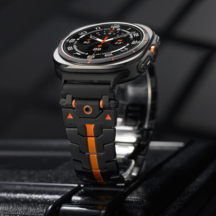 For Samsung Galaxy Watch 7 Ultra 47mm Stainless Steel Butterfly Buckle Metal Watch Band(Silver Orange) - free shipping - PMC TechLife - Order now!