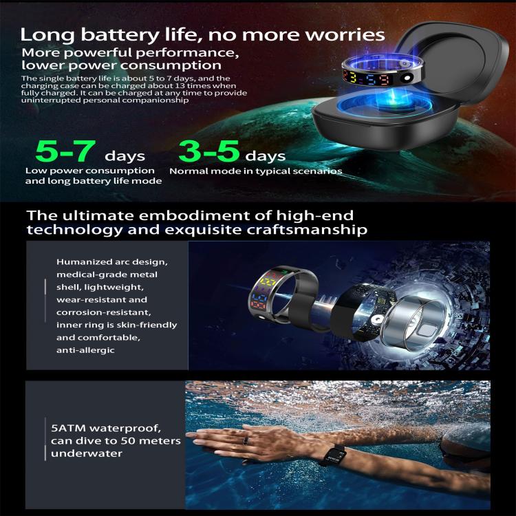 R12 SIZE 11 Smart Ring, Support Heart Rate / Blood Oxygen / Sleep / Multiple Sports Modes(Black) - free shipping - PMC TechLife - Order now!