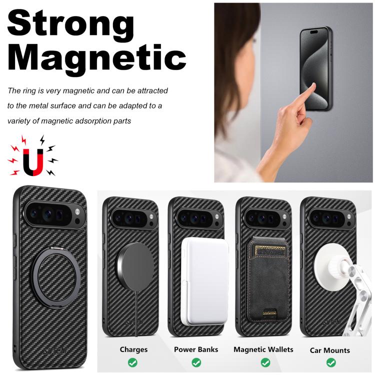 For Google Pixel 9 Suteni G3 Carbon Fiber Leather 360 Rotation Holder MagSafe Phone Case(Black) - free shipping - PMC TechLife - Order now!