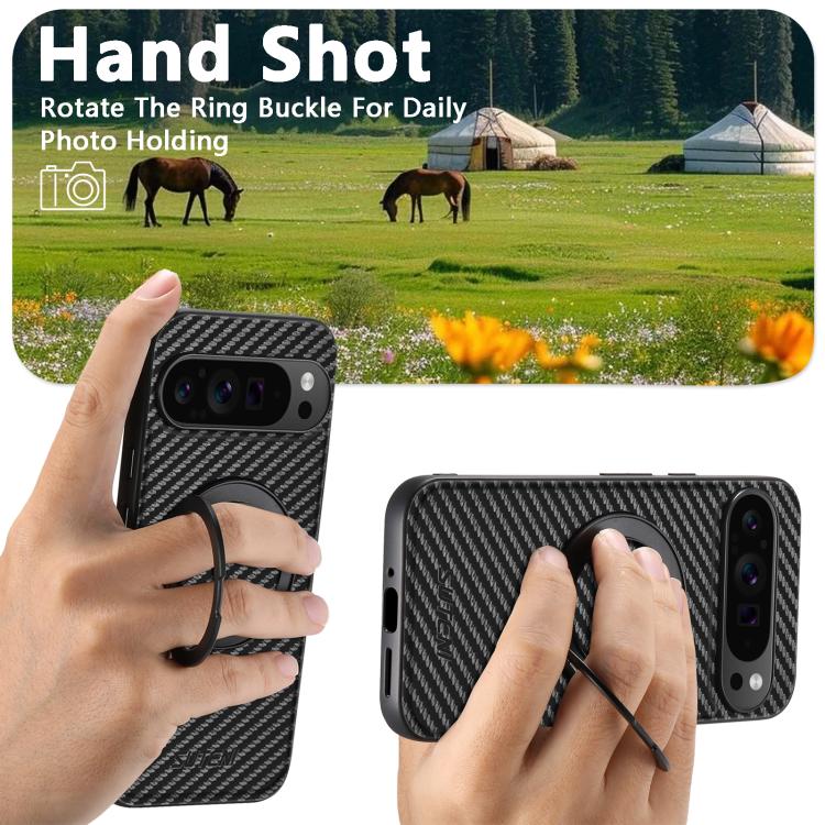 For Google Pixel 8a Suteni G3 Carbon Fiber Leather 360 Rotation Holder MagSafe Phone Case(Black) - Google Cases by Suteni | Online Shopping South Africa | PMC TechLife | Buy Now Pay Later Mobicred