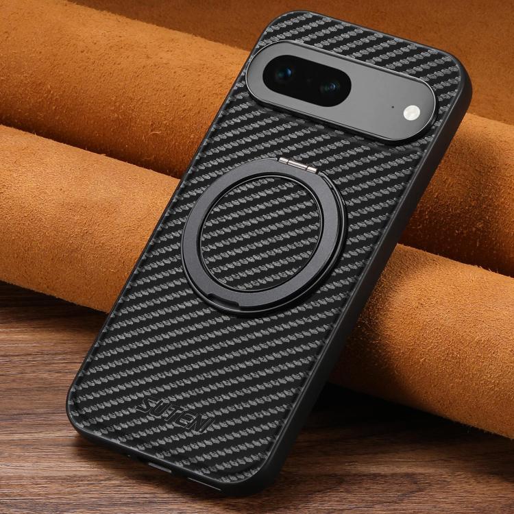 For Google Pixel 7 Suteni G3 Carbon Fiber Leather 360 Rotation Holder MagSafe Phone Case(Black) - Google Cases by Suteni | Online Shopping South Africa | PMC TechLife | Buy Now Pay Later Mobicred