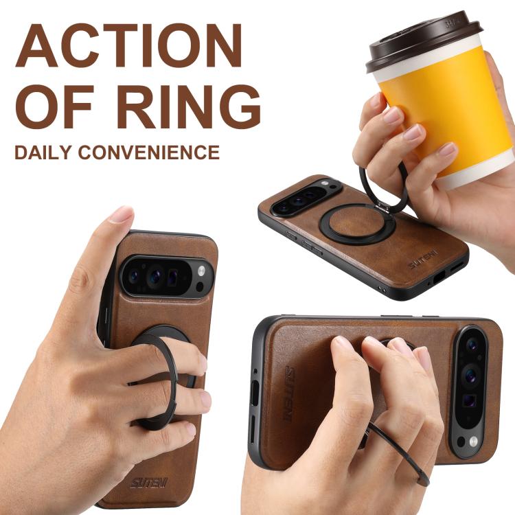 For Google Pixel 9 Pro XL Suteni G3 Oil Wax 360 Rotation Holder MagSafe Back Phone Case(Brown) - Google Cases by Suteni | Online Shopping South Africa | PMC TechLife | Buy Now Pay Later Mobicred