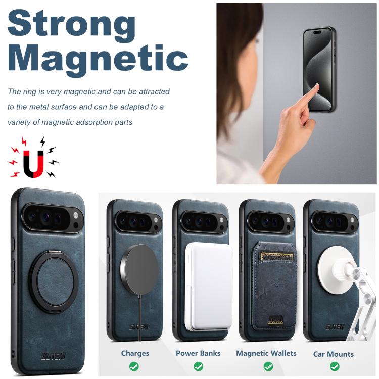 For Google Pixel 9 Pro XL Suteni G3 Oil Wax 360 Rotation Holder MagSafe Back Phone Case(Blue) - Google Cases by Suteni | Online Shopping South Africa | PMC TechLife | Buy Now Pay Later Mobicred