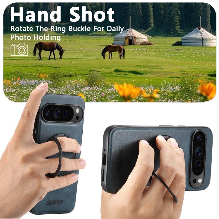 For Google Pixel 8 Suteni G3 Oil Wax 360 Rotation Holder MagSafe Back Phone Case(Blue) - Google Cases by Suteni | Online Shopping South Africa | PMC TechLife | Buy Now Pay Later Mobicred