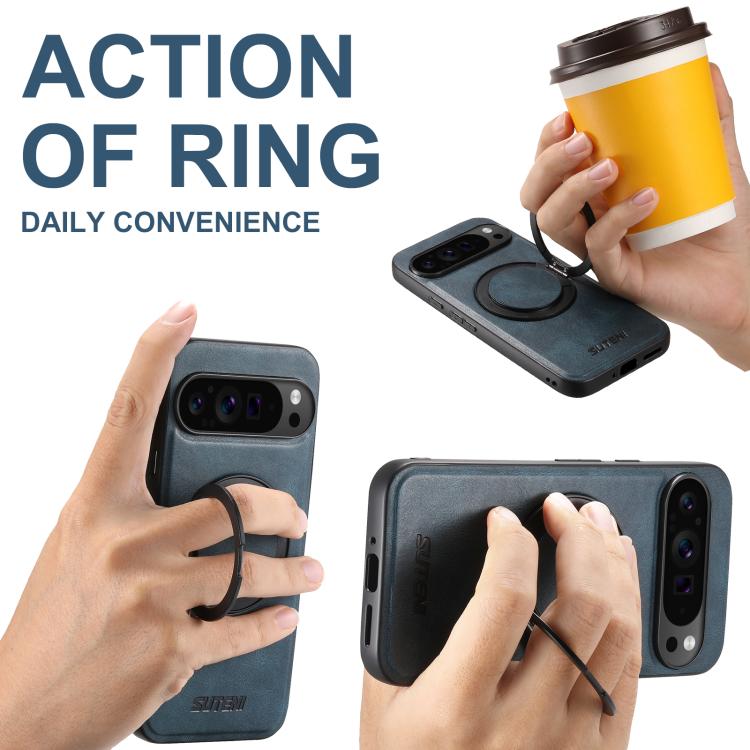 For Google Pixel 7a Suteni G3 Suteni G3 Oil Wax 360 Rotation Holder MagSafe Back Phone Case(Blue) - Google Cases by Suteni | Online Shopping South Africa | PMC TechLife | Buy Now Pay Later Mobicred