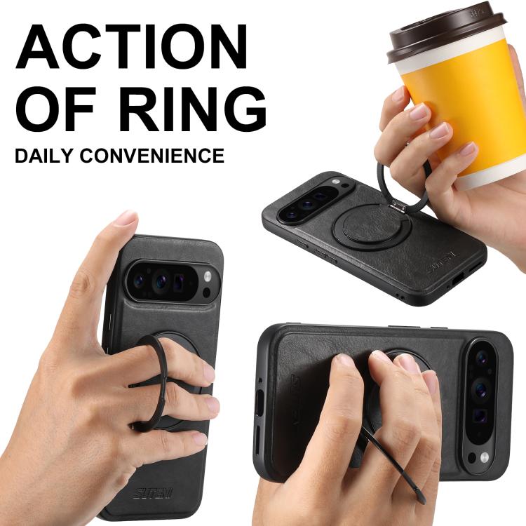 For Google Pixel 7 Pro Suteni G3 Suteni G3 Oil Wax 360 Rotation Holder MagSafe Back Phone Case(Black) - Google Cases by Suteni | Online Shopping South Africa | PMC TechLife | Buy Now Pay Later Mobicred