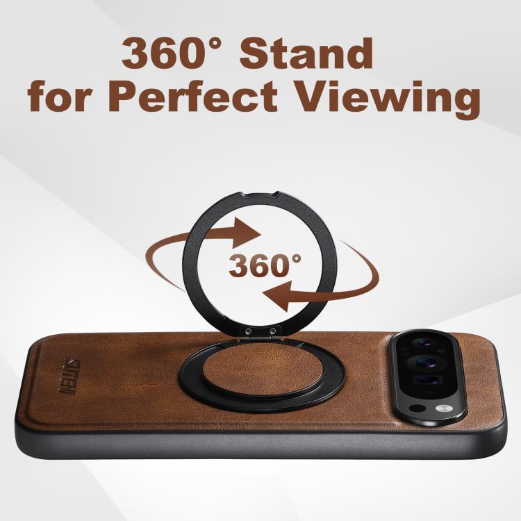 For Google Pixel 6 Pro Suteni G3 Oil Wax 360 Rotation Holder MagSafe Back Phone Case(Brown) - Google Cases by Suteni | Online Shopping South Africa | PMC TechLife | Buy Now Pay Later Mobicred