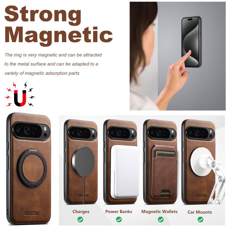 For Google Pixel 6 Pro Suteni G3 Oil Wax 360 Rotation Holder MagSafe Back Phone Case(Brown) - Google Cases by Suteni | Online Shopping South Africa | PMC TechLife | Buy Now Pay Later Mobicred