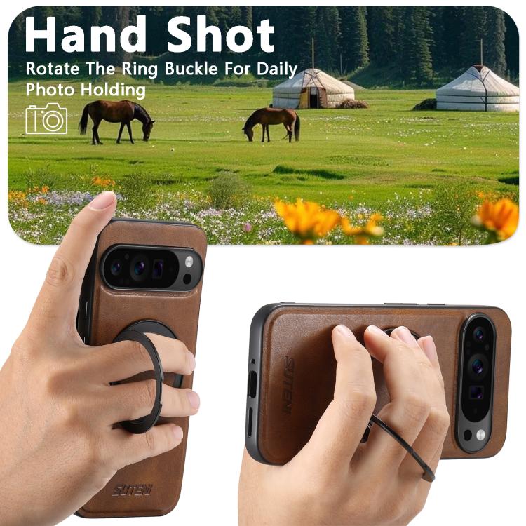 For Google Pixel 6 Pro Suteni G3 Oil Wax 360 Rotation Holder MagSafe Back Phone Case(Brown) - Google Cases by Suteni | Online Shopping South Africa | PMC TechLife | Buy Now Pay Later Mobicred