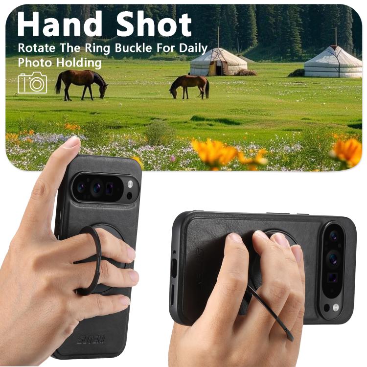 For Google Pixel 6 Suteni G3 Suteni G3 Oil Wax 360 Rotation Holder MagSafe Back Phone Case(Black) - Google Cases by Suteni | Online Shopping South Africa | PMC TechLife | Buy Now Pay Later Mobicred