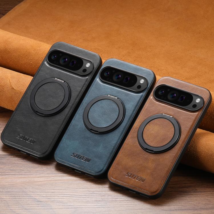 For Google Pixel 6 Pro Suteni G3 Oil Wax 360 Rotation Holder MagSafe Back Phone Case(Brown) - Google Cases by Suteni | Online Shopping South Africa | PMC TechLife | Buy Now Pay Later Mobicred