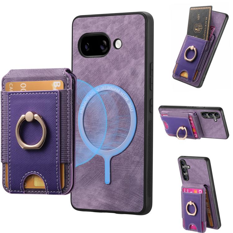 For Google Pixel 9a Retro Splitable Magnetic Stand Card Bag Leather Phone Case(Purple) - Google Cases by PMC TechLife | Online Shopping South Africa | PMC TechLife | Buy Now Pay Later Mobicred