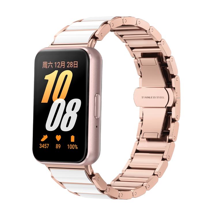 For Samsung Galaxy Fit 3 Butterfly Buckle Ceramic White Metal Watch Band(Rose Gold) - free shipping - PMC TechLife - Order now!