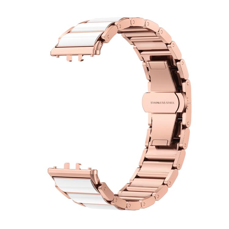 For Samsung Galaxy Fit 3 Butterfly Buckle Ceramic White Metal Watch Band(Rose Gold) - free shipping - PMC TechLife - Order now!