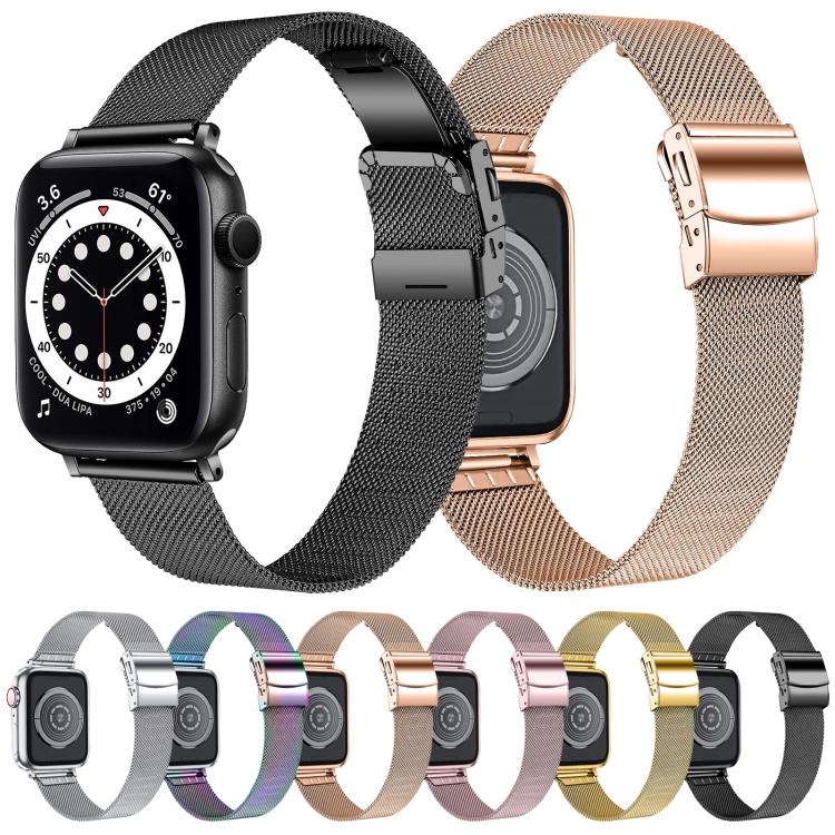 For Apple Watch 46mm / 49mm / 45mm / 44mm Hyphosis Buckle Milanese Metal Watch Band(Rose Gold) - free shipping - PMC TechLife - Order now!