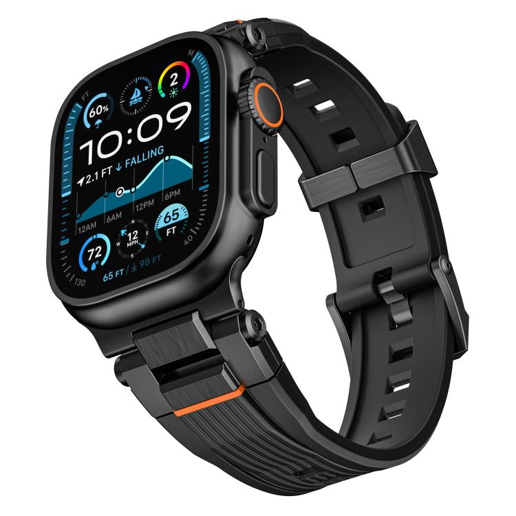 For Apple Watch 46mm / 49mm / 45mm / 44mm Stainless Steel Connector Vertical Grain TPU Watch Band(Black) - free shipping - PMC TechLife - Order now!