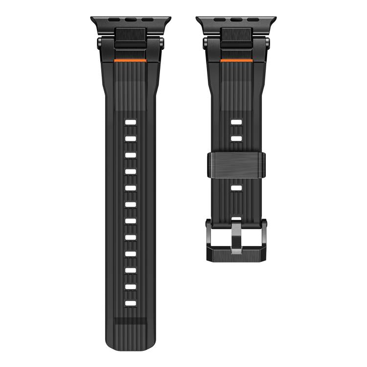 For Apple Watch 46mm / 49mm / 45mm / 44mm Stainless Steel Connector Vertical Grain TPU Watch Band(Black) - free shipping - PMC TechLife - Order now!