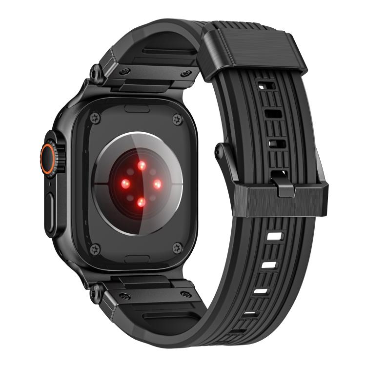 For Apple Watch 46mm / 49mm / 45mm / 44mm Stainless Steel Connector Vertical Grain TPU Watch Band(Black) - free shipping - PMC TechLife - Order now!