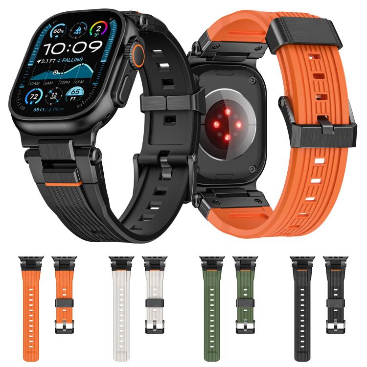 For Apple Watch 46mm / 49mm / 45mm / 44mm Stainless Steel Connector Vertical Grain TPU Watch Band(Black) - free shipping - PMC TechLife - Order now!
