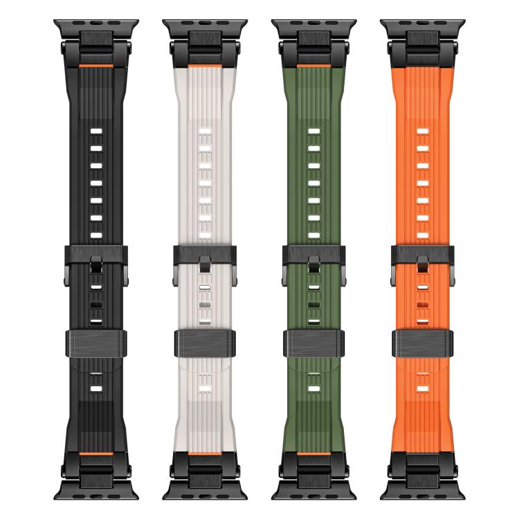 For Apple Watch 46mm / 49mm / 45mm / 44mm Stainless Steel Connector Vertical Grain TPU Watch Band(Black) - free shipping - PMC TechLife - Order now!