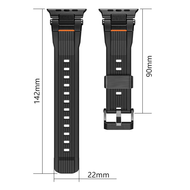 For Apple Watch 46mm / 49mm / 45mm / 44mm Stainless Steel Connector Vertical Grain TPU Watch Band(Black) - free shipping - PMC TechLife - Order now!