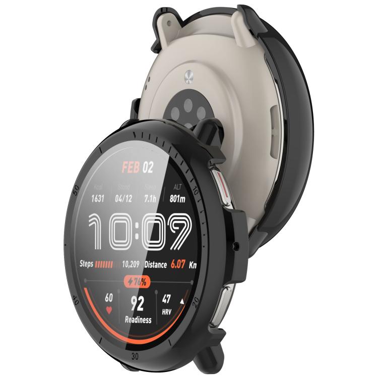 For Amazfit Active 2 A2437 Tempered Film Integrated PC Watch Protective Case(Black) - Watch Cases by PMC TechLife | Online Shopping South Africa | PMC TechLife | Buy Now Pay Later Mobicred