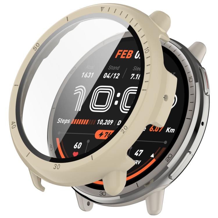 For Amazfit Active 2 A2437 Tempered Film Integrated PC Watch Protective Case(Ivory White) - Watch Cases by PMC TechLife | Online Shopping South Africa | PMC TechLife | Buy Now Pay Later Mobicred