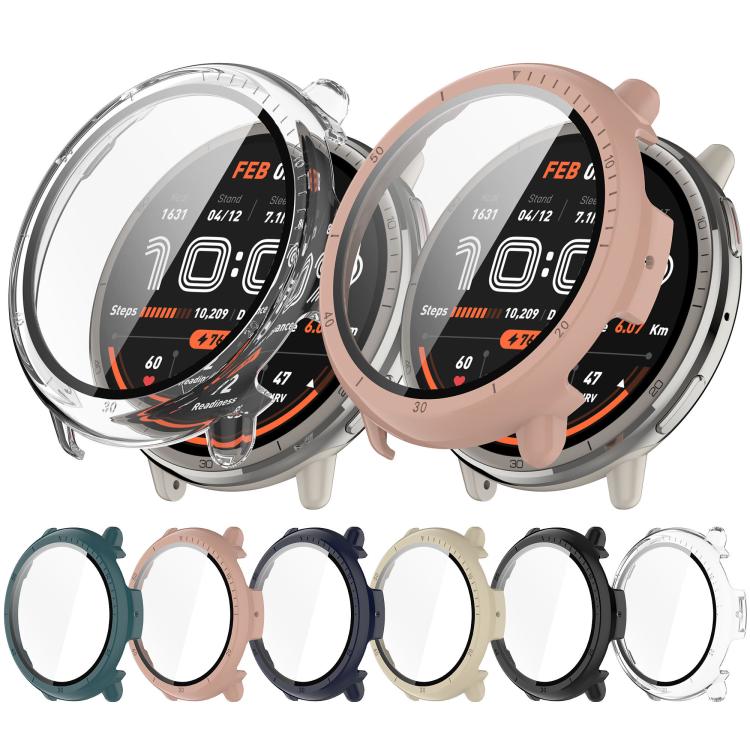 For Amazfit Active 2 A2437 Tempered Film Integrated PC Watch Protective Case(Cherry Pink) - Watch Cases by PMC TechLife | Online Shopping South Africa | PMC TechLife | Buy Now Pay Later Mobicred