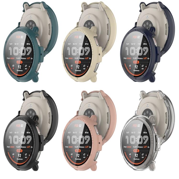 For Amazfit Active 2 A2437 Tempered Film Integrated PC Watch Protective Case(Ivory White) - Watch Cases by PMC TechLife | Online Shopping South Africa | PMC TechLife | Buy Now Pay Later Mobicred