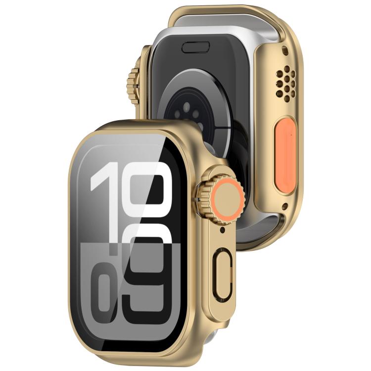 For Apple Watch Series 10 42mm Change to Ultra 49mm Tempered Film Integrated PC Button Watch Case(Champagne Gold) - Watch Cases by PMC TechLife | Online Shopping South Africa | PMC TechLife | Buy Now Pay Later Mobicred