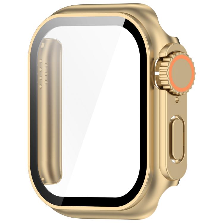 For Apple Watch Series 10 42mm Change to Ultra 49mm Tempered Film Integrated PC Button Watch Case(Champagne Gold) - Watch Cases by PMC TechLife | Online Shopping South Africa | PMC TechLife | Buy Now Pay Later Mobicred