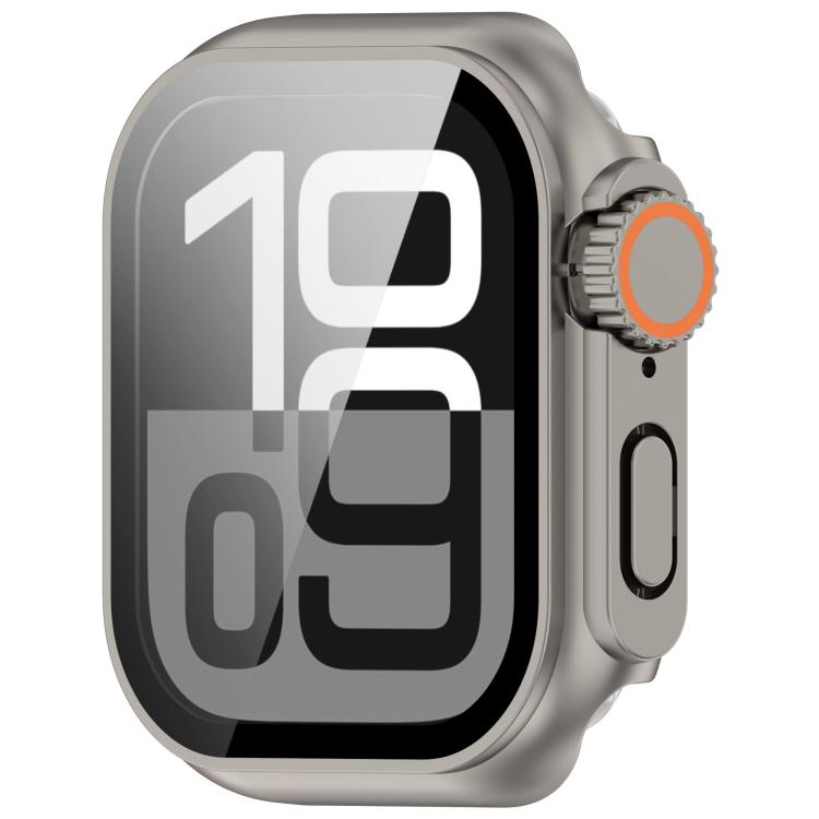 For Apple Watch Series 9/8/7 45mm Change to Ultra 49mm Tempered Film Integrated PC Button Watch Case(Titanium Steel Color) - Watch Cases by PMC TechLife | Online Shopping South Africa | PMC TechLife | Buy Now Pay Later Mobicred
