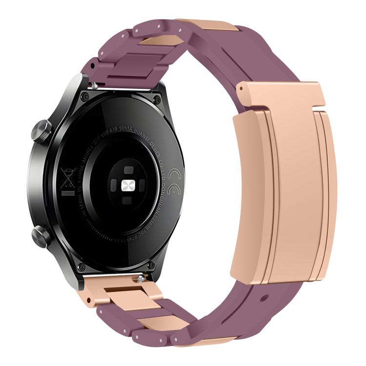 22mm Folding Magnetic Buckle Stainless Steel Rubber Watch Band(Purple+Rose Gold) - free shipping - PMC TechLife - Order now!