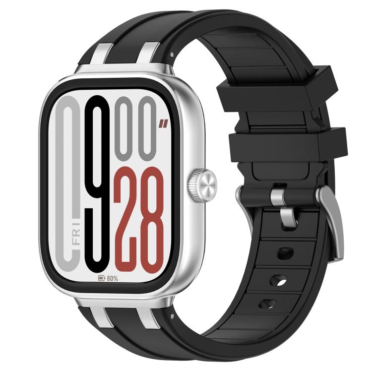 For Redmi Watch 5 / Xiaomi Smart Band 9 Pro Silver Metal Connector Silicone Watch Band(Black) - free shipping - PMC TechLife - Order now!