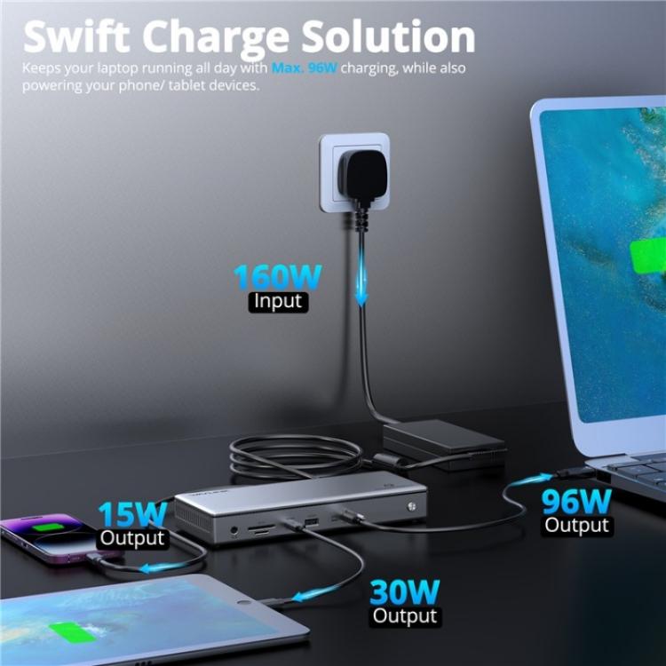 WAVLINK UTD45 96W Charging 8K / 4K Display Thunderbolt 4 Docking Station 13-in-1 Hub(EU Plug) - free shipping - PMc TechLife - Order now!