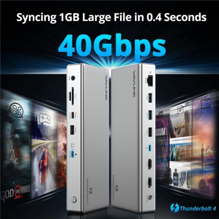 WAVLINK UTD45 96W Charging 8K / 4K Display Thunderbolt 4 Docking Station 13-in-1 Hub(US Plug) - free shipping - PMc TechLife - Order now!