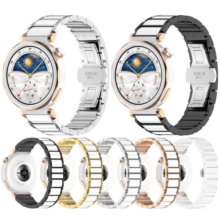 18mm Zinc Alloy Butterfly Buckle Ceramic White Metal Watch Band(Silver+White) - free shipping - PMC TechLife - Order now!